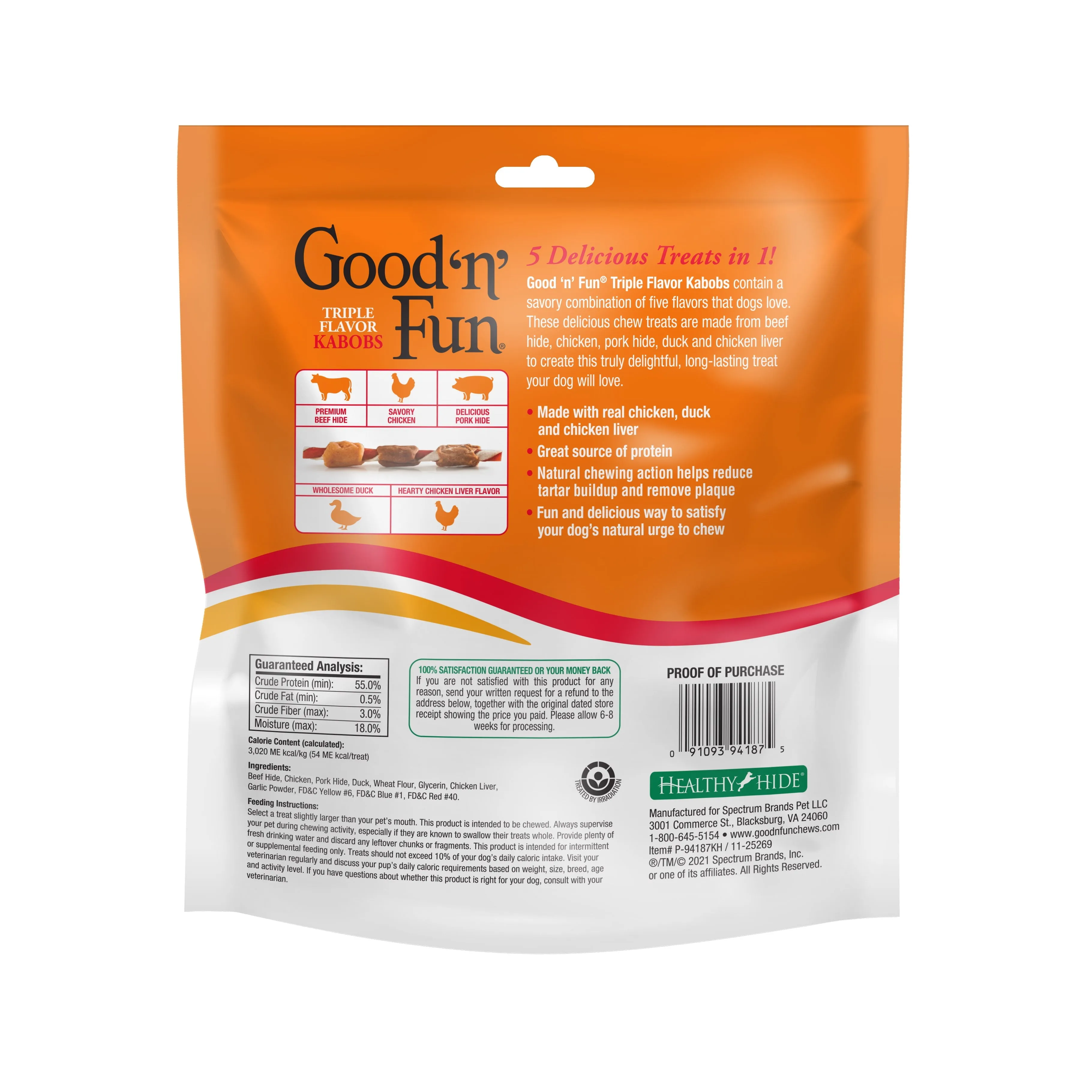 Good 'n' Fun Triple Flavor Kabobs Rawhide Dog Chews, 24 oz. (36 Count)