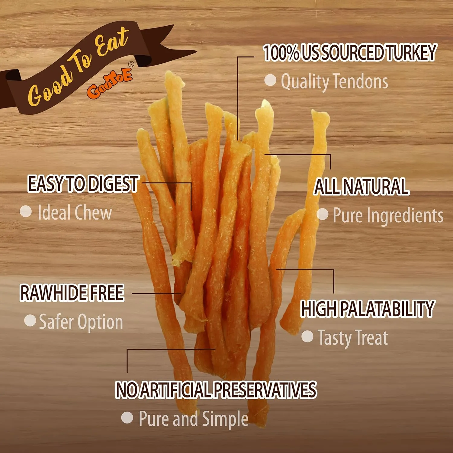 Gootoe Soft Turkey Tendon Stirip with Pumpkin 1 lb, Natural Chewy Snack, 100% USA-Sourced, Premium Training Chew, Reseal Value Bag, Ideal for Small & Senior Dogs, Jumbo Pack