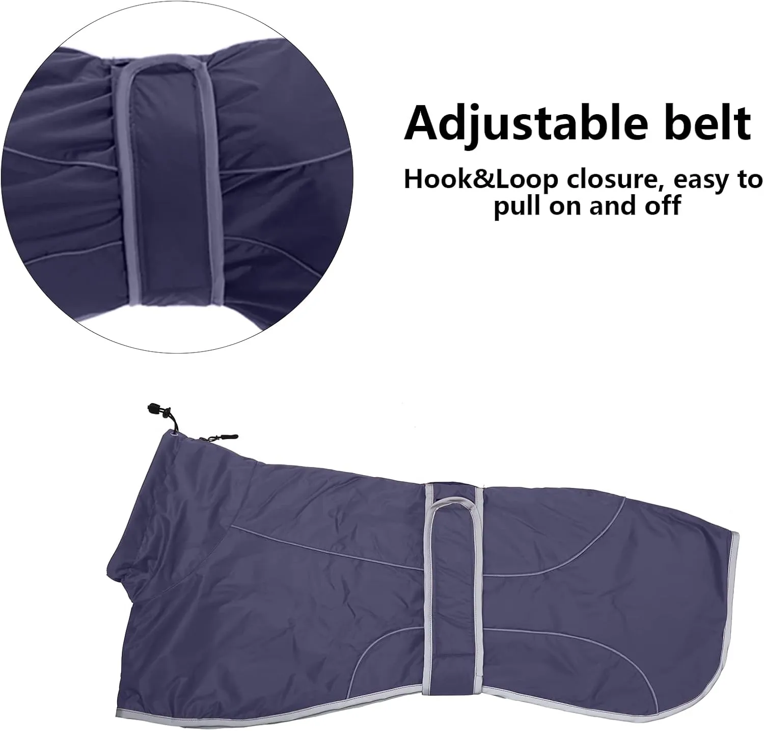 Greyhound Winter Coat, Whippet Coat with Padded Fleece Lining, Water Resistant Dog Jacket with Adjustable Bands and Reflective - Navy - Small