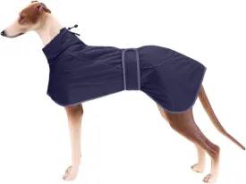 Greyhound Winter Coat, Whippet Coat with Padded Fleece Lining, Water Resistant Dog Jacket with Adjustable Bands and Reflective - Navy - Small