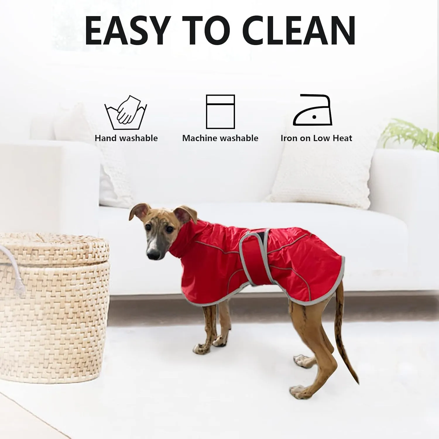 Greyhound Winter Coat, Whippet Coat with Padded Fleece Lining, Water Resistant Dog Jacket with Adjustable Bands and Reflective - Pink - Small