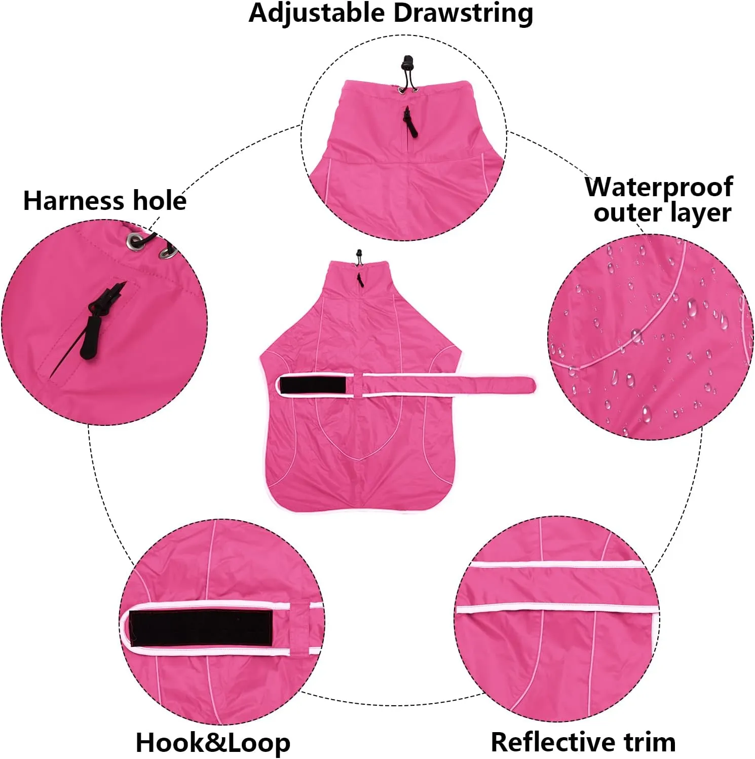Greyhound Winter Coat, Whippet Coat with Padded Fleece Lining, Water Resistant Dog Jacket with Adjustable Bands and Reflective - Pink - Small