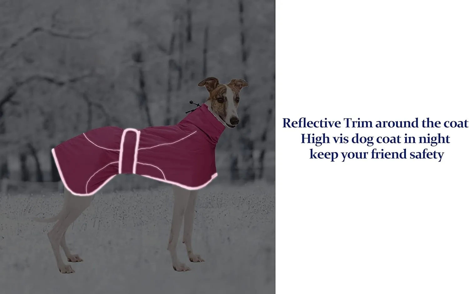 Greyhound Winter Coat, Whippet Coat with Padded Fleece Lining, Water Resistant Dog Jacket with Adjustable Bands and Reflective - Pink - Small