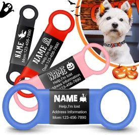 Halloween Custom Slide On Pet Tag ID,Silent Custom Dog Tags Engraved Nameplate,Personalized Stainless Steel Colored Silicone Cat Dog Name Tag,Quiet Chew-Proof Pet Collar Tag(Blue,XL)