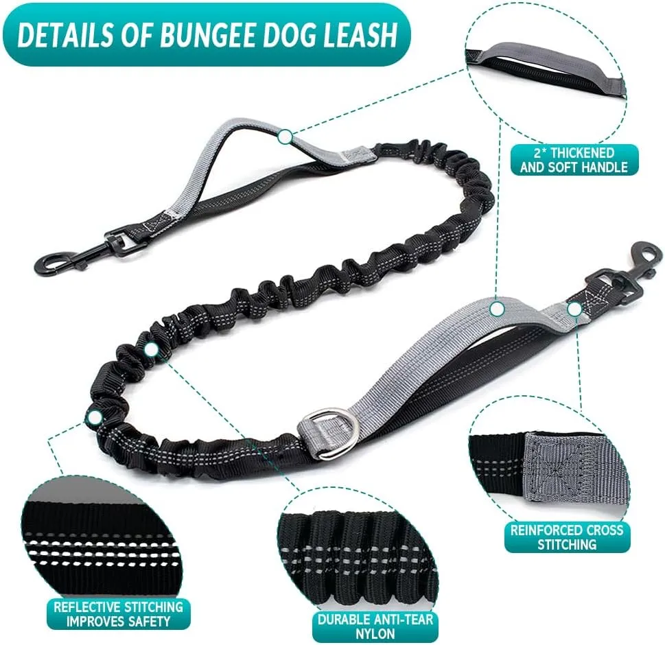 Hands Free Dog Leash with Dog Walking Fanny Pack for Large Medium Small Dogs, Heavy Duty Durable Reflective Waist Bungee Leash for Dog Training,Night Walking Running Jogging Hiking
