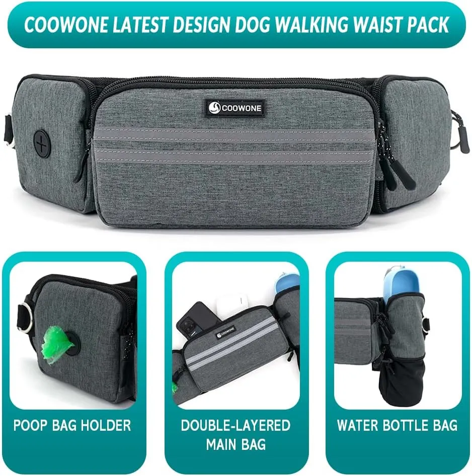 Hands Free Dog Leash with Dog Walking Fanny Pack for Large Medium Small Dogs, Heavy Duty Durable Reflective Waist Bungee Leash for Dog Training,Night Walking Running Jogging Hiking
