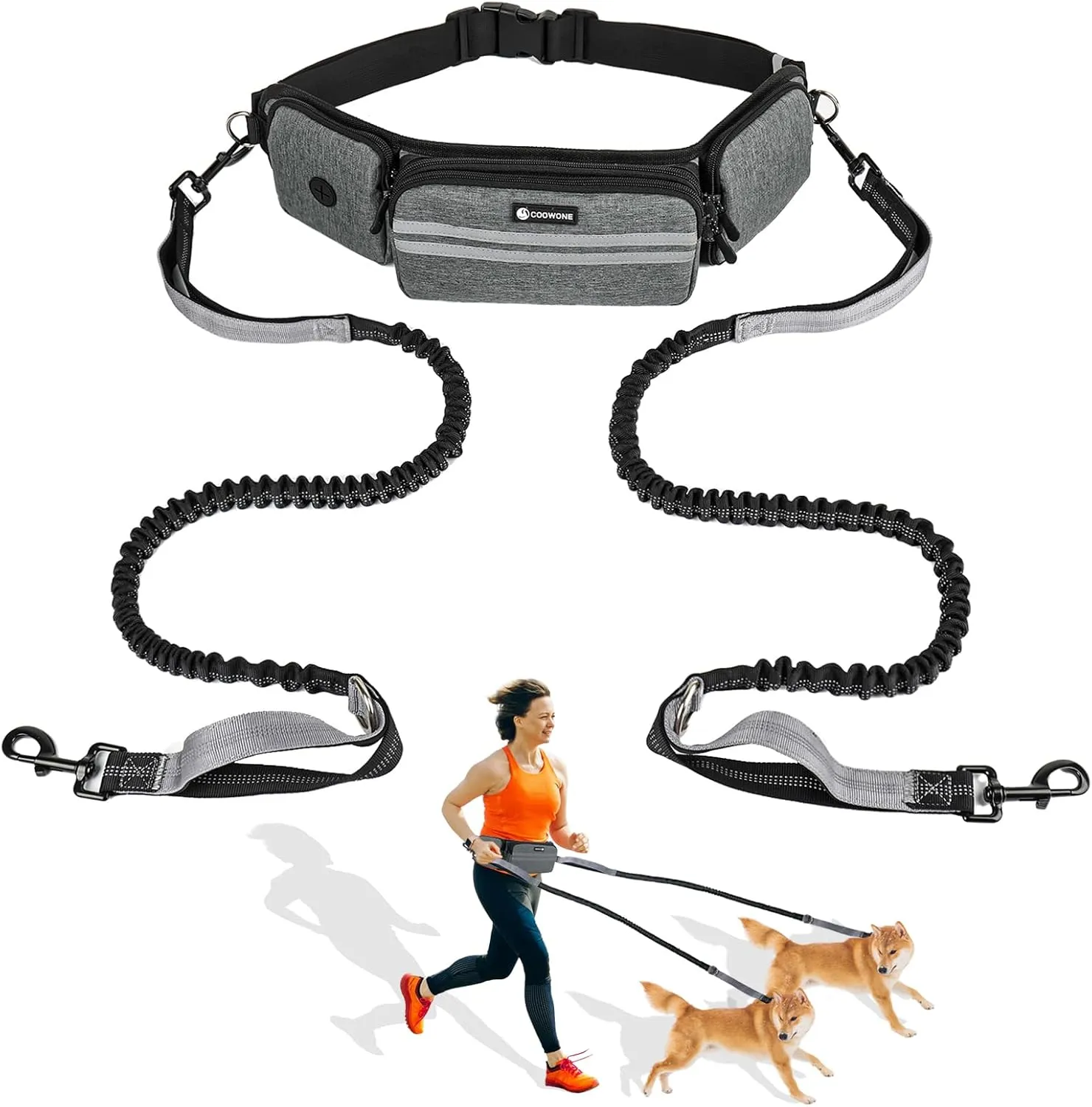 Hands Free Dog Leash with Dog Walking Fanny Pack for Large Medium Small Dogs, Heavy Duty Durable Reflective Waist Bungee Leash for Dog Training,Night Walking Running Jogging Hiking