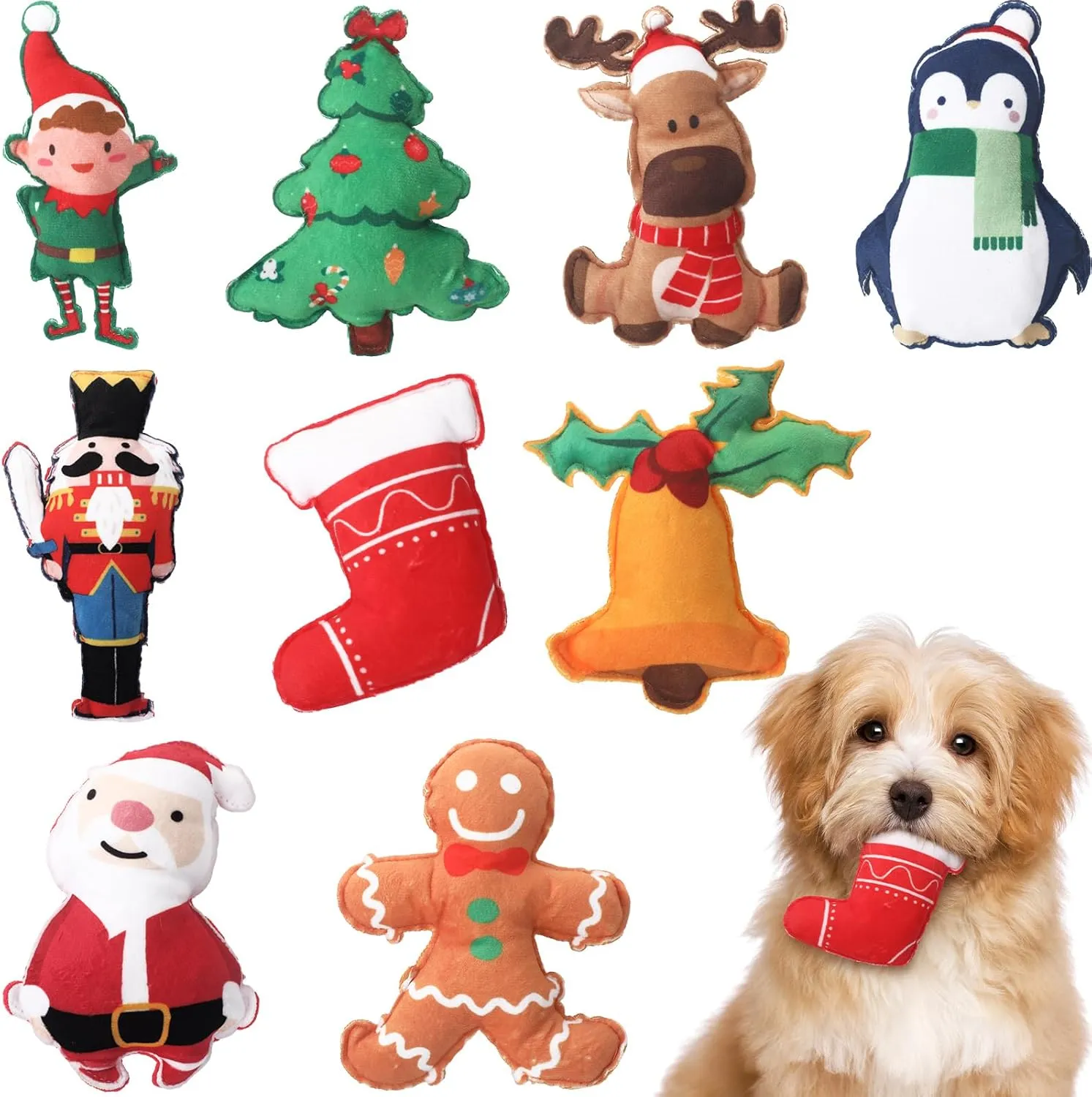 Hiboom Mini Plush Christmas Dog Toys Squeaky Puppy Interactive Durable Chew Plush Squeak Toys for Puppy Small Dogs, 9 Styles