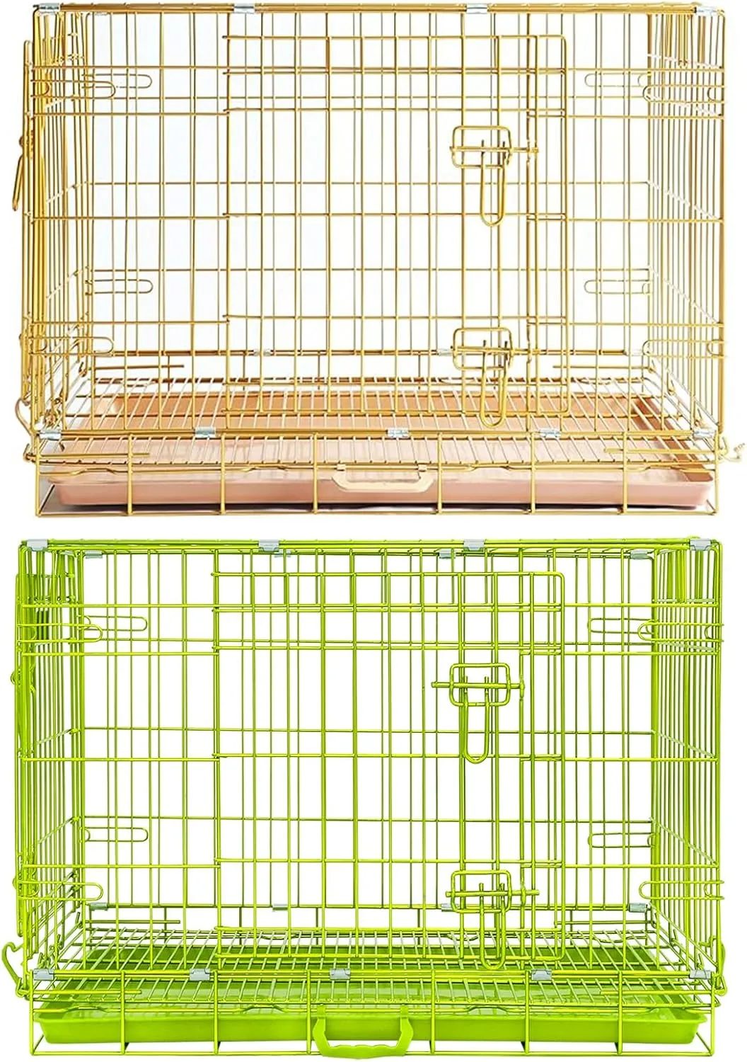 Homey Pet Dog Crates for Medium Dogs, 30 Inch Dog Cage for Small Dogs, Collapsible Nano-Coating Metal Wire Small Dog Kennel Indoor with Removable Grid Tray, Double Doors, GOLD30 GREEN30 Bundle