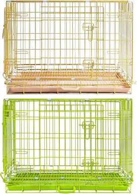 Homey Pet Dog Crates for Medium Dogs, 30 Inch Dog Cage for Small Dogs, Collapsible Nano-Coating Metal Wire Small Dog Kennel Indoor with Removable Grid Tray, Double Doors, GOLD30 GREEN30 Bundle