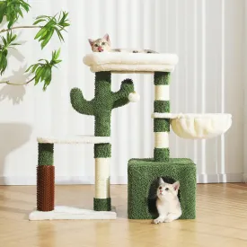 Hoopet 32-Inch Cactus Cat Tree - Multi-Level Cat Tower with Sisal Scratching Posts, Cozy Condo, Plush Perch, and Interactive Hanging Ball for Indoor Cats