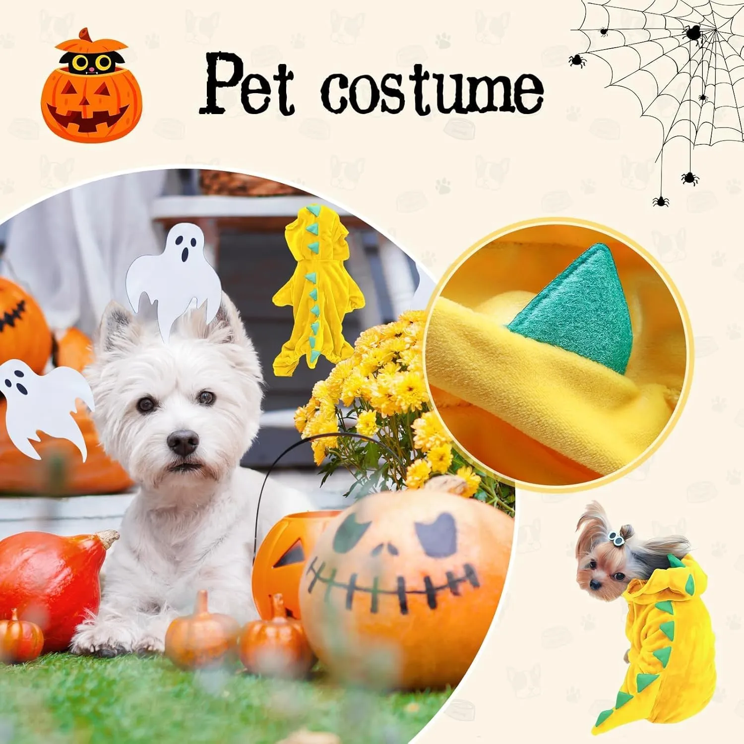 Hotumn Dinosaur Dog Halloween Costume Pet Dino Hoodie for Small Dogs (Small, Yellow)