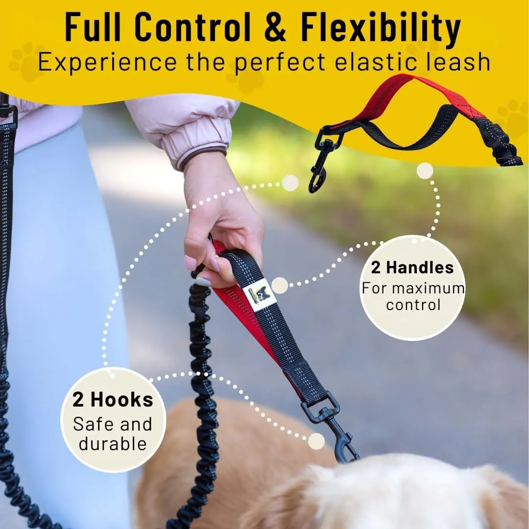 Hundefreund Bungee Dog Leash Replacement & Extension (4767) for Medium and Large Dogs - Shock-Absorbing with Dual Handles & Reflective Stitching (Red)