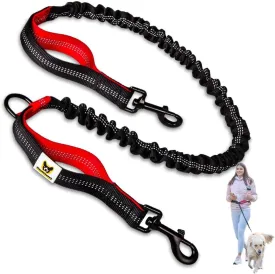 Hundefreund Bungee Dog Leash Replacement & Extension (4767) for Medium and Large Dogs - Shock-Absorbing with Dual Handles & Reflective Stitching (Red)