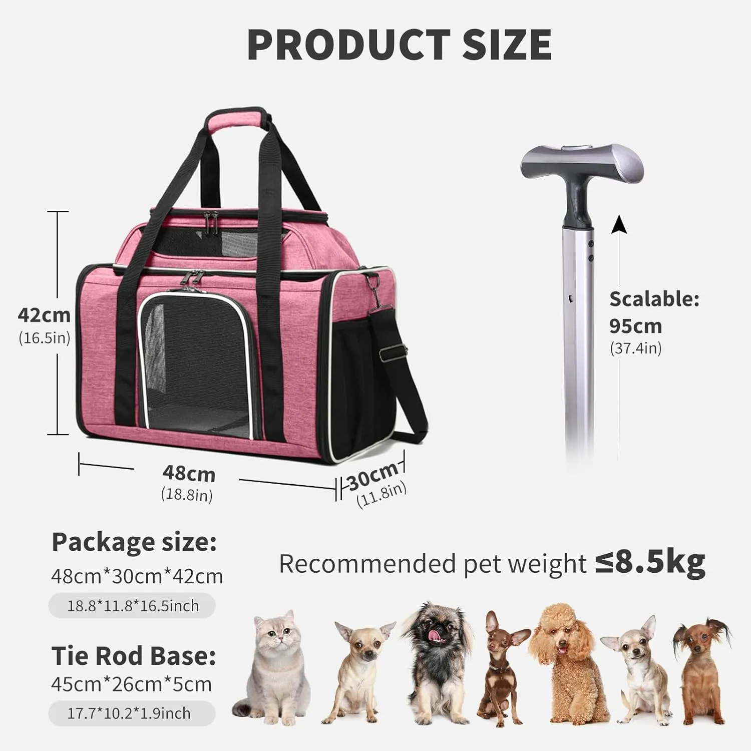 Large Dog Cat Carrier with Wheels,Foldable Rolling Pet Carrier for Cat Dog Under 18 lbs,Breathable Cat Carrier Travel Bag with Telescopic Handle and Mesh Pocket for Outdoor Walking Travel