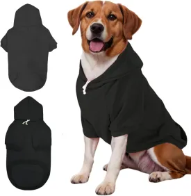 Large Dog Hoodie Sweater with Leash Hole and Pocket, Fleece Lined Hooded Large Dog Sweatshirt, Soft Warm Winter Clothes for Medium Large Dogs & Cats (Black Dog Hoodie, L)