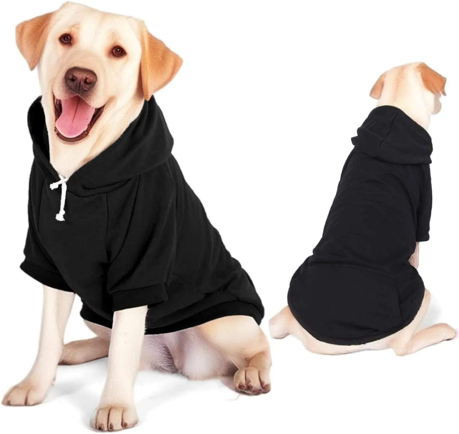 Large Dog Hoodie Sweater with Leash Hole and Pocket, Fleece Lined Hooded Large Dog Sweatshirt, Soft Warm Winter Clothes for Medium Large Dogs & Cats (Black Dog Hoodie, L)
