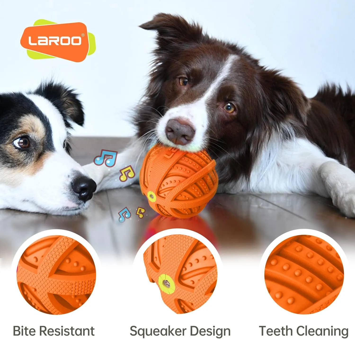 LaRoo Squeaky Dog Ball Toy, Durable Natural Rubber Squeaker Ball Floating Throwing Training, Teeth Cleaning Chew Toy for Pet Small Medium Large Dogs (3.5In Orange)