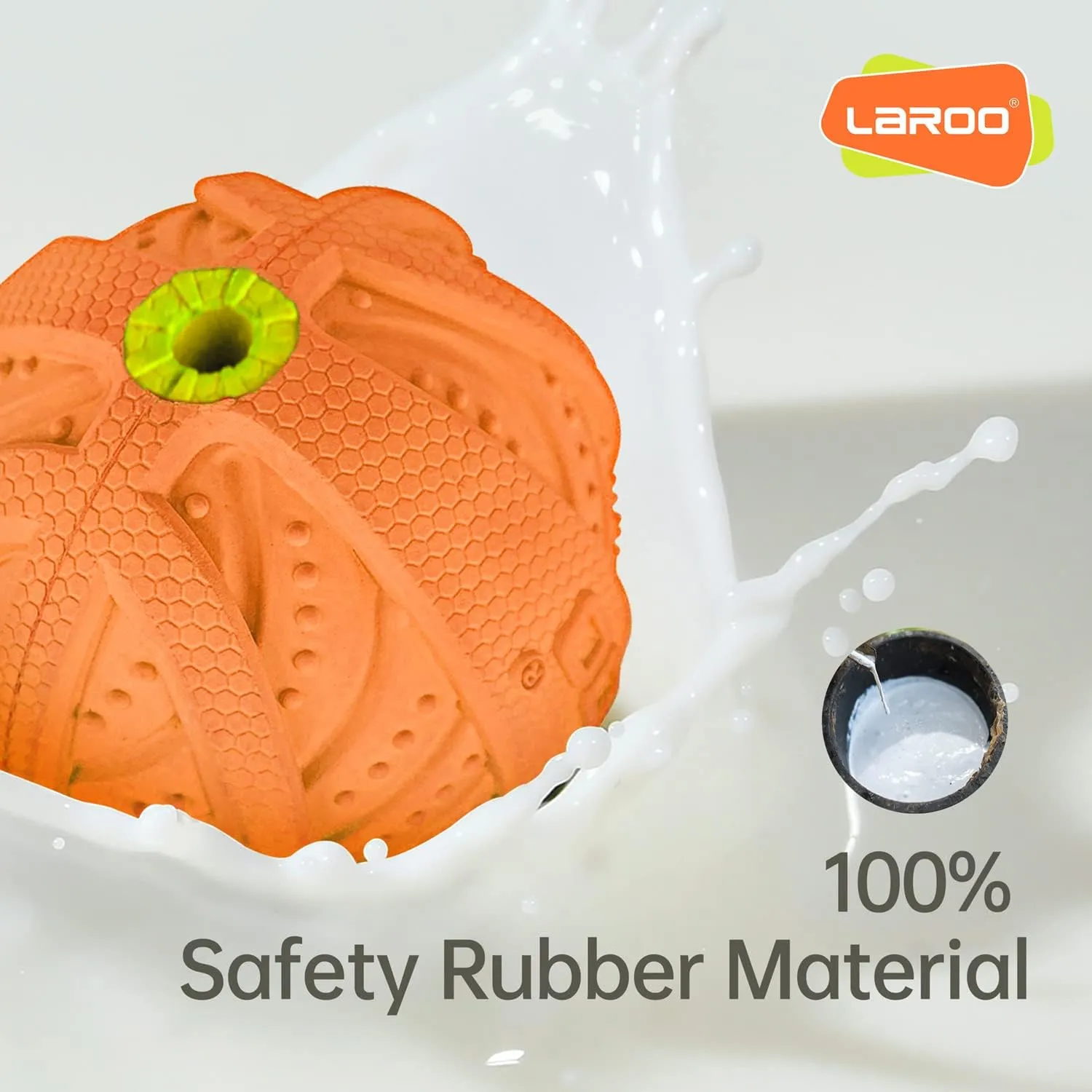 LaRoo Squeaky Dog Ball Toy, Durable Natural Rubber Squeaker Ball Floating Throwing Training, Teeth Cleaning Chew Toy for Pet Small Medium Large Dogs (3.5In Orange)