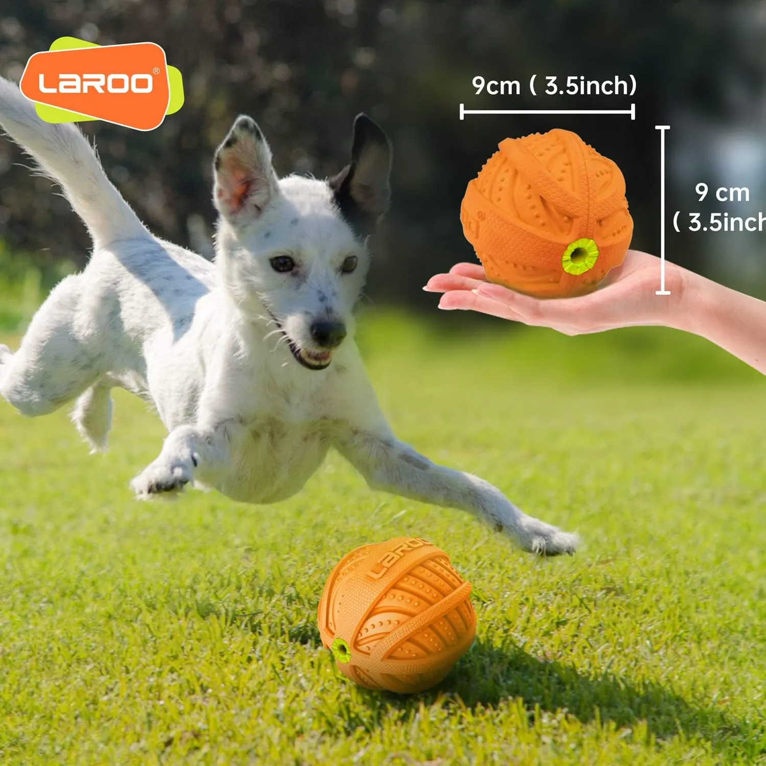 LaRoo Squeaky Dog Ball Toy, Durable Natural Rubber Squeaker Ball Floating Throwing Training, Teeth Cleaning Chew Toy for Pet Small Medium Large Dogs (3.5In Orange)