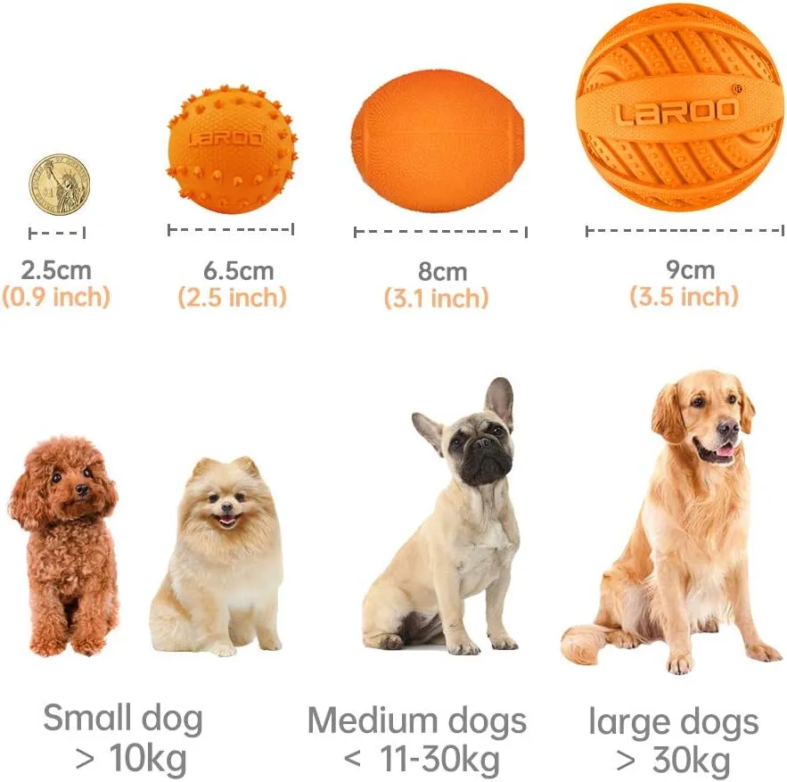 LaRoo Squeaky Dog Ball Toy, Durable Natural Rubber Squeaker Ball Floating Throwing Training, Teeth Cleaning Chew Toy for Pet Small Medium Large Dogs (3.5In Orange)