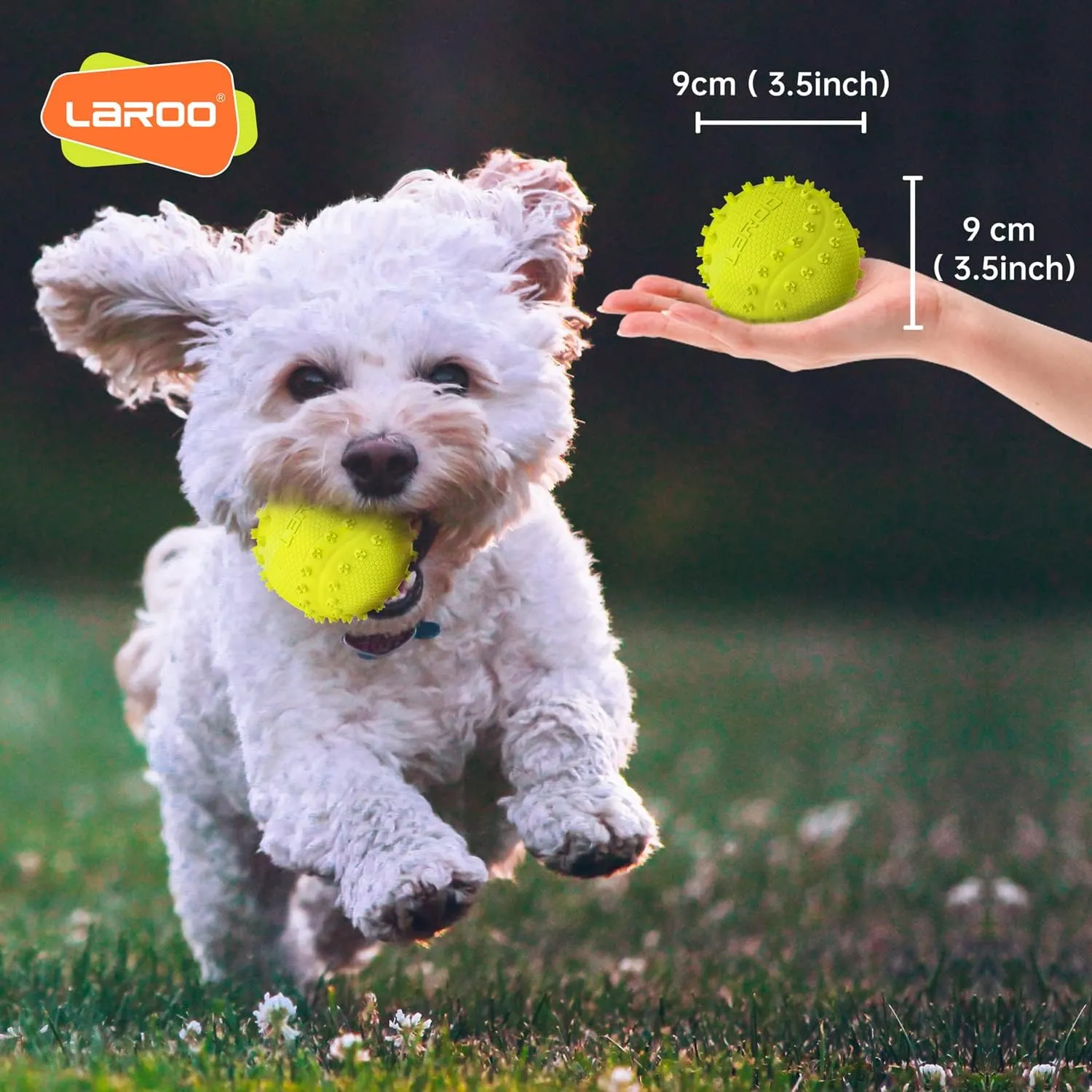 LaRoo Squeaky Dog Ball Toy, Durable Natural Rubber Squeaker Ball Floating Throwing Training, Teeth Cleaning Chew Toy for Pet Small Medium Large Dogs (6.5CM Green)