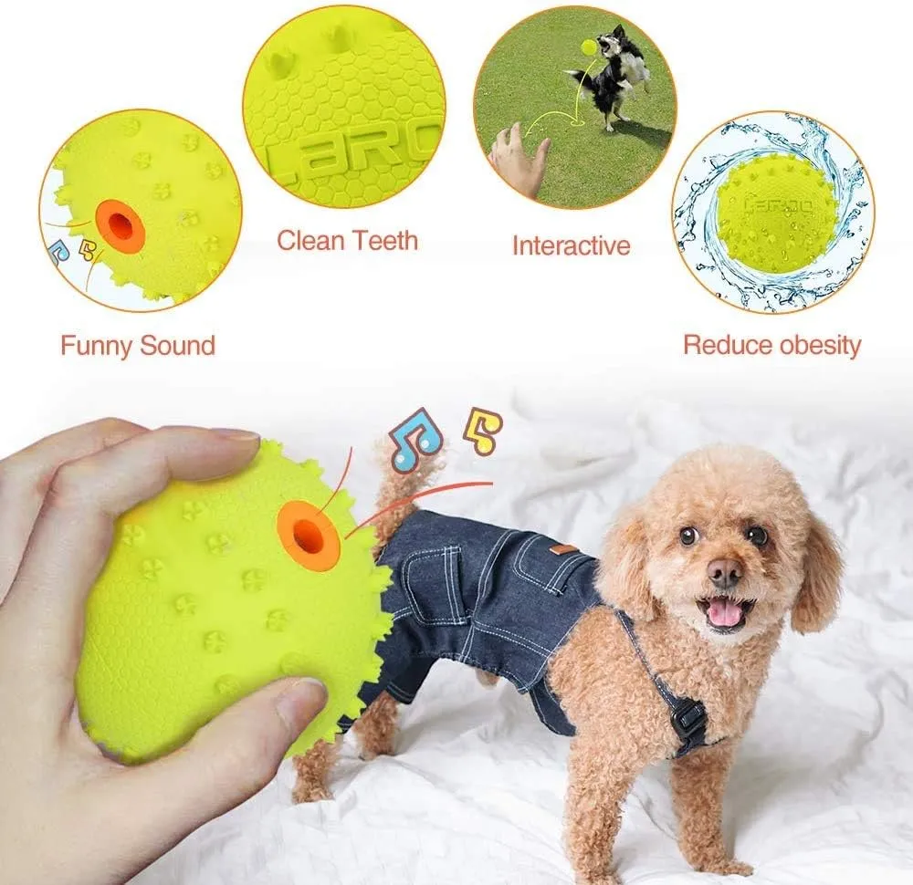 LaRoo Squeaky Dog Ball Toy, Durable Natural Rubber Squeaker Ball Floating Throwing Training, Teeth Cleaning Chew Toy for Pet Small Medium Large Dogs (6.5CM Green)