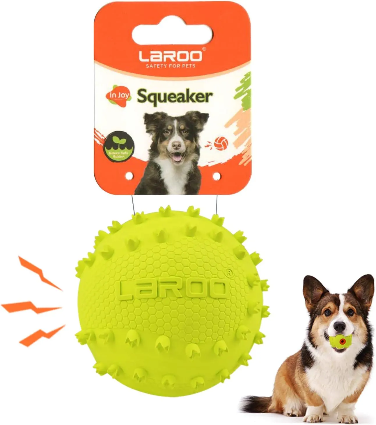LaRoo Squeaky Dog Ball Toy, Durable Natural Rubber Squeaker Ball Floating Throwing Training, Teeth Cleaning Chew Toy for Pet Small Medium Large Dogs (6.5CM Green)