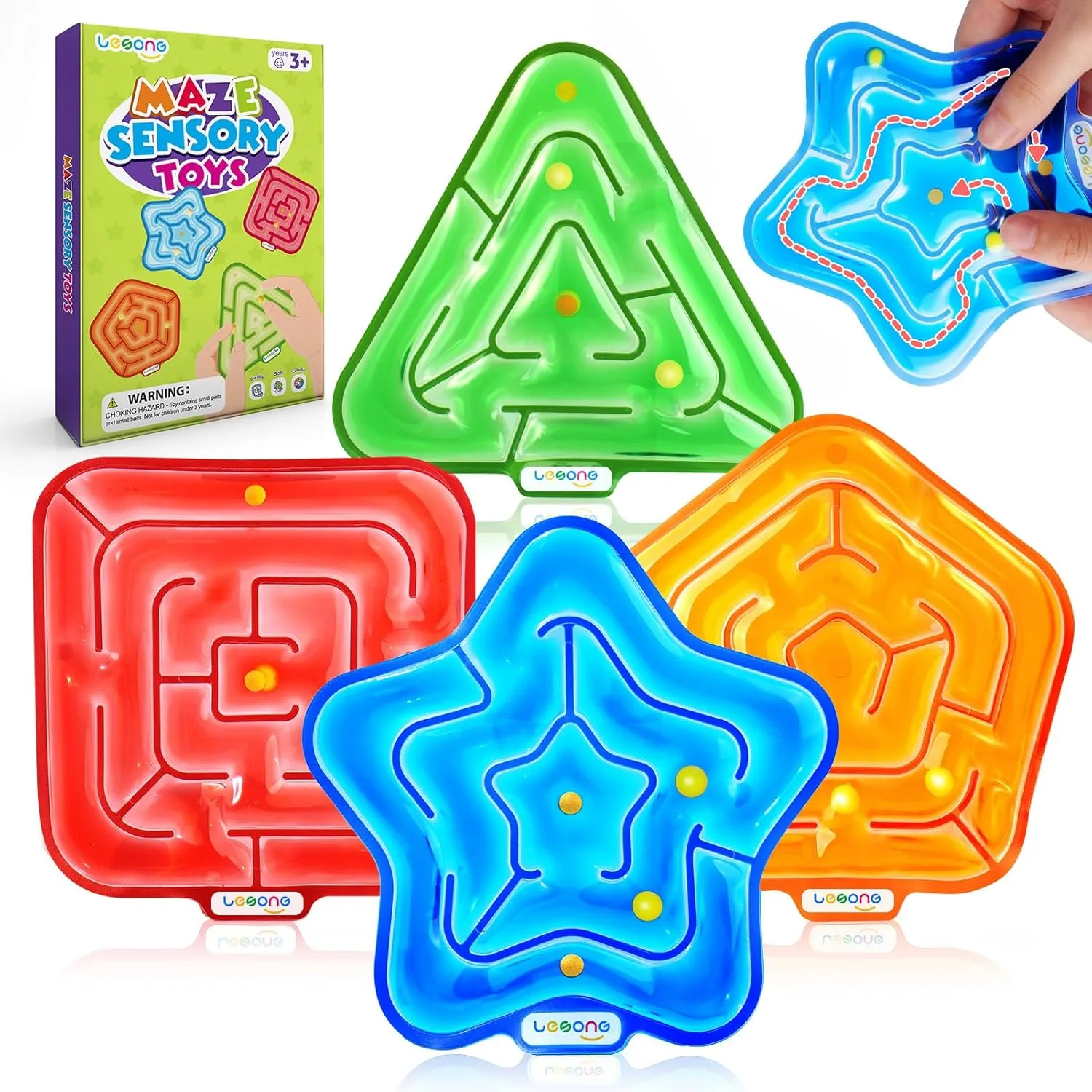 LESONG Sensory Fidget Toys for Kids: Gel-Filled Squishy Fidget Maze - Calming Sensory Toys for Autism ADHD Classroom Travel - Prizes for Boys Girls (4 Pack)