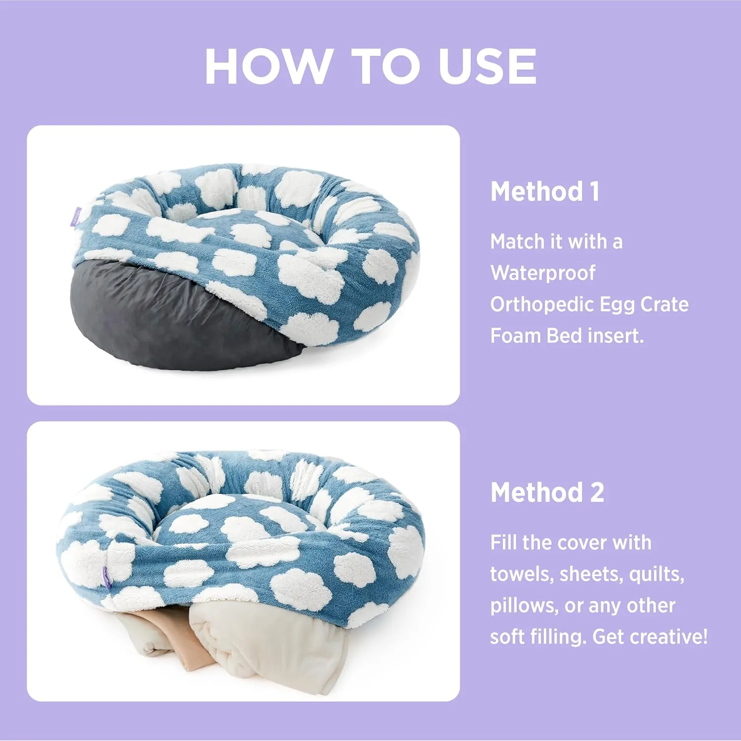 Lesure Donut Dog Bed Cover Small Washable Replacement Cover Jacquard Shaggy Plush for Cute Pet Cat Mat 23x23x8 Inches, Light Blue