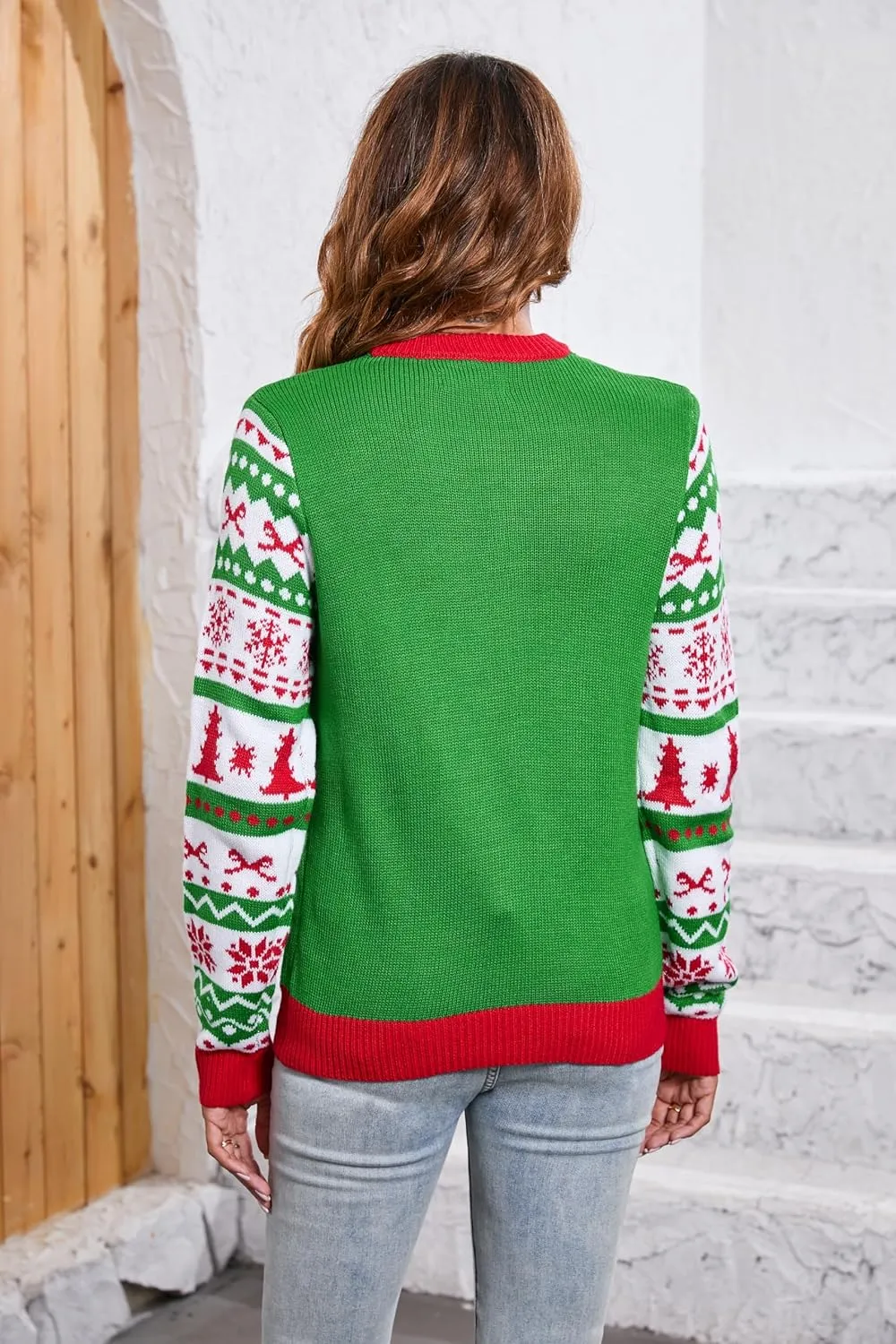LUBOT Ugly Christmas Sweater for Women Christmas Cardigans Long Sleeve V Neck/Crewneck Xmas Button Down Knit Sweaters