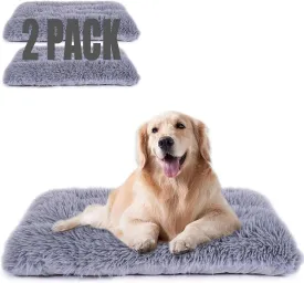 Machine Washable Dog Bed, Deluxe Plush Dog Crate Pad and Cat Bed, Anti-Slip Bottom Kennel Pad Mat, Fuzzy Pet Beds for Large, Medium, Small Dogs Breeds (Grey, 24.0" L x 18.0" W x 3.0" Th x 2 Pack)
