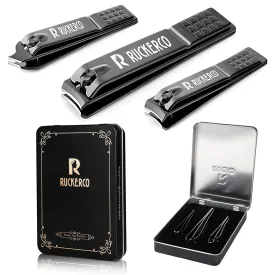 Nail clippers set matte stainless steel 3 pcs fingernail clippers &slant edg Toenail Clipper Cutter Metal Case .The best gift nail clippers for men and women (Black)