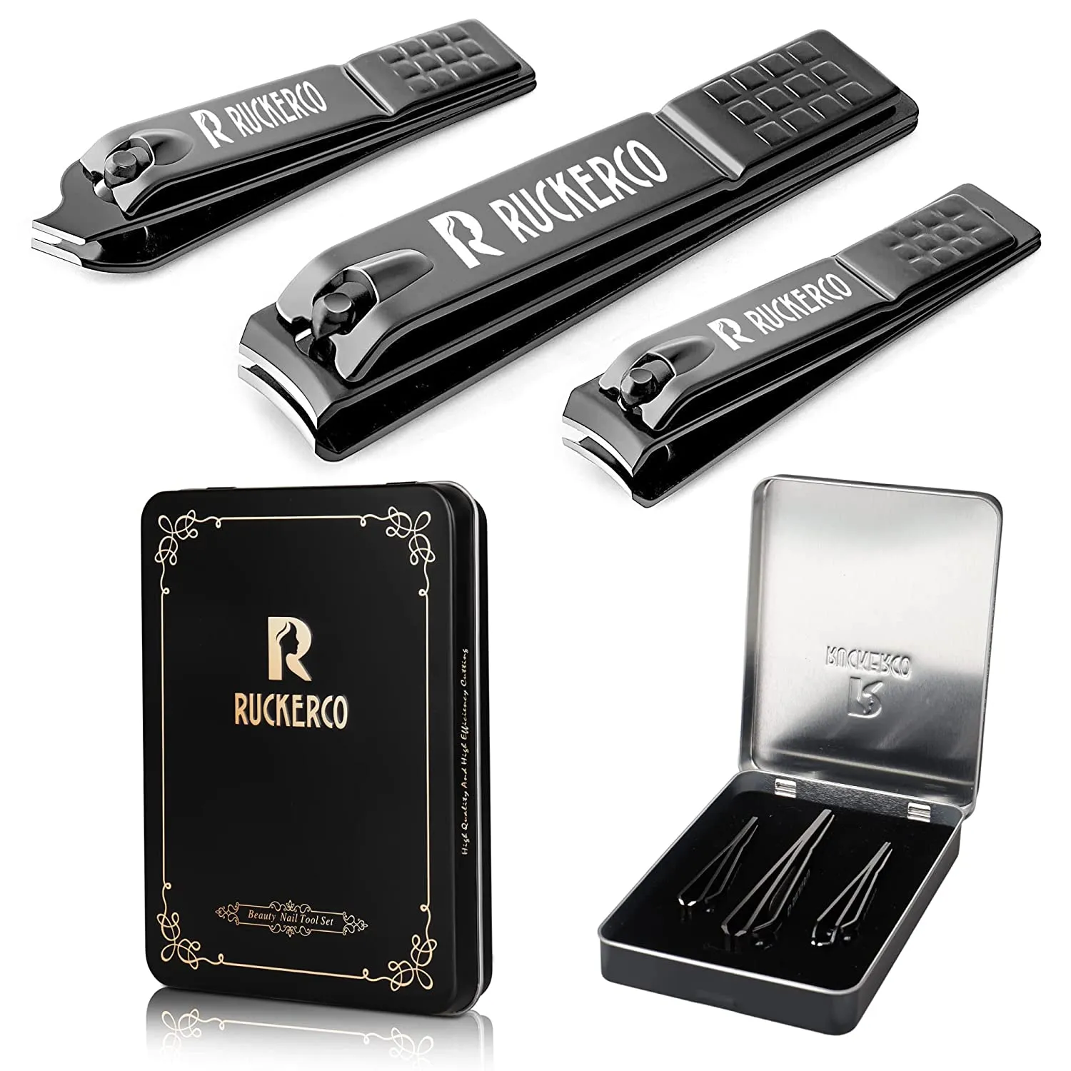 Nail clippers set matte stainless steel 3 pcs fingernail clippers &slant edg Toenail Clipper Cutter Metal Case .The best gift nail clippers for men and women (Black)