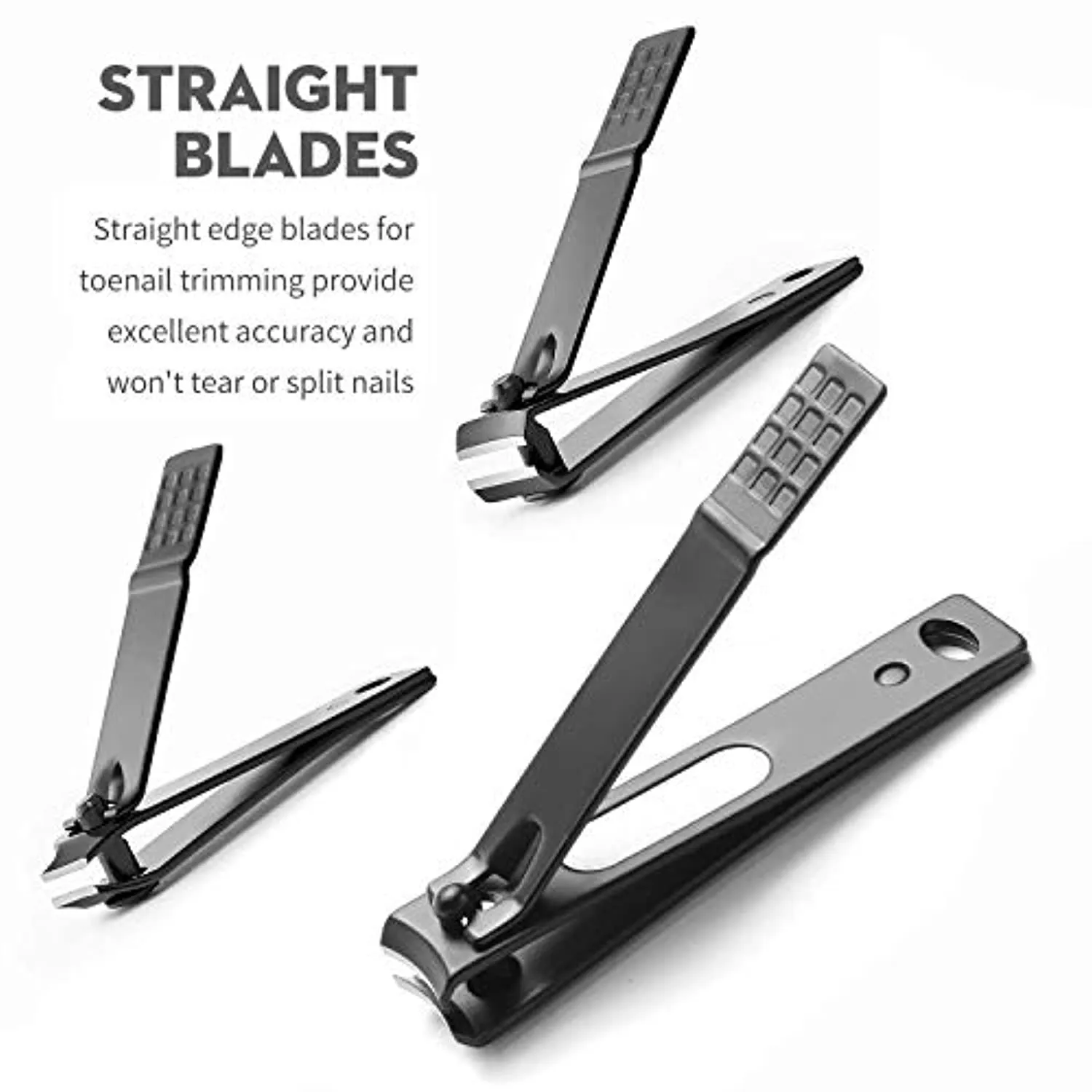 Nail clippers set matte stainless steel 3 pcs fingernail clippers &slant edg Toenail Clipper Cutter Metal Case .The best gift nail clippers for men and women (Black)