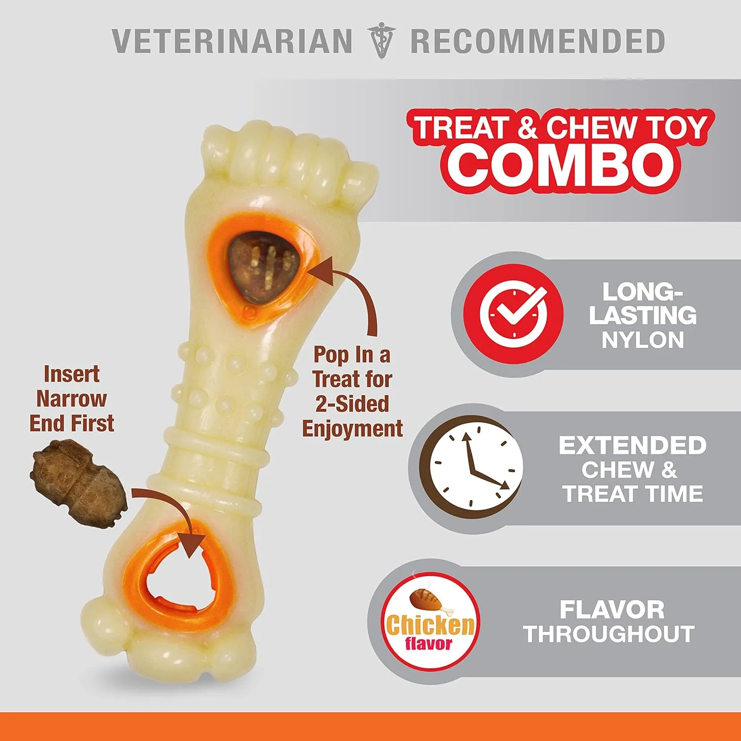 Nylabone Knuckle Bone & Pop-In Puppy Treat Toy Combo Power Chew Toy for Dogs, Dog Toys for Aggressive Chewers, Chicken Flavor, Medium - Up to 35 lbs, 1 Count