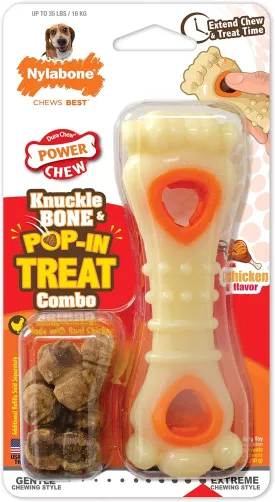 Nylabone Knuckle Bone & Pop-In Puppy Treat Toy Combo Power Chew Toy for Dogs, Dog Toys for Aggressive Chewers, Chicken Flavor, Medium - Up to 35 lbs, 1 Count