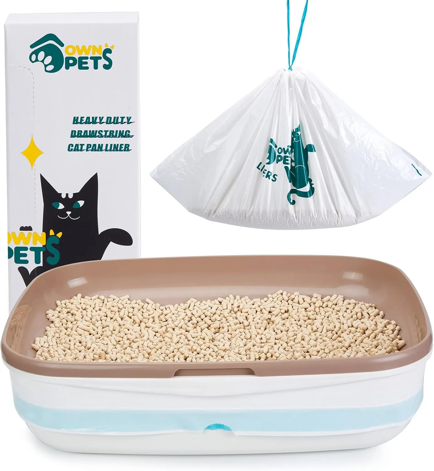 Ownpets Cat Litter Liners Large Extra Thick Cat Litter Bags Drawstring Liner Bags for Pet Cat Litter Box Tray, Unscented,10 Count 31"x 17"