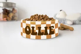 Personalized Checkered Retro Dog Bowl Pet Bowl With Name Ceramic 6" or 7"