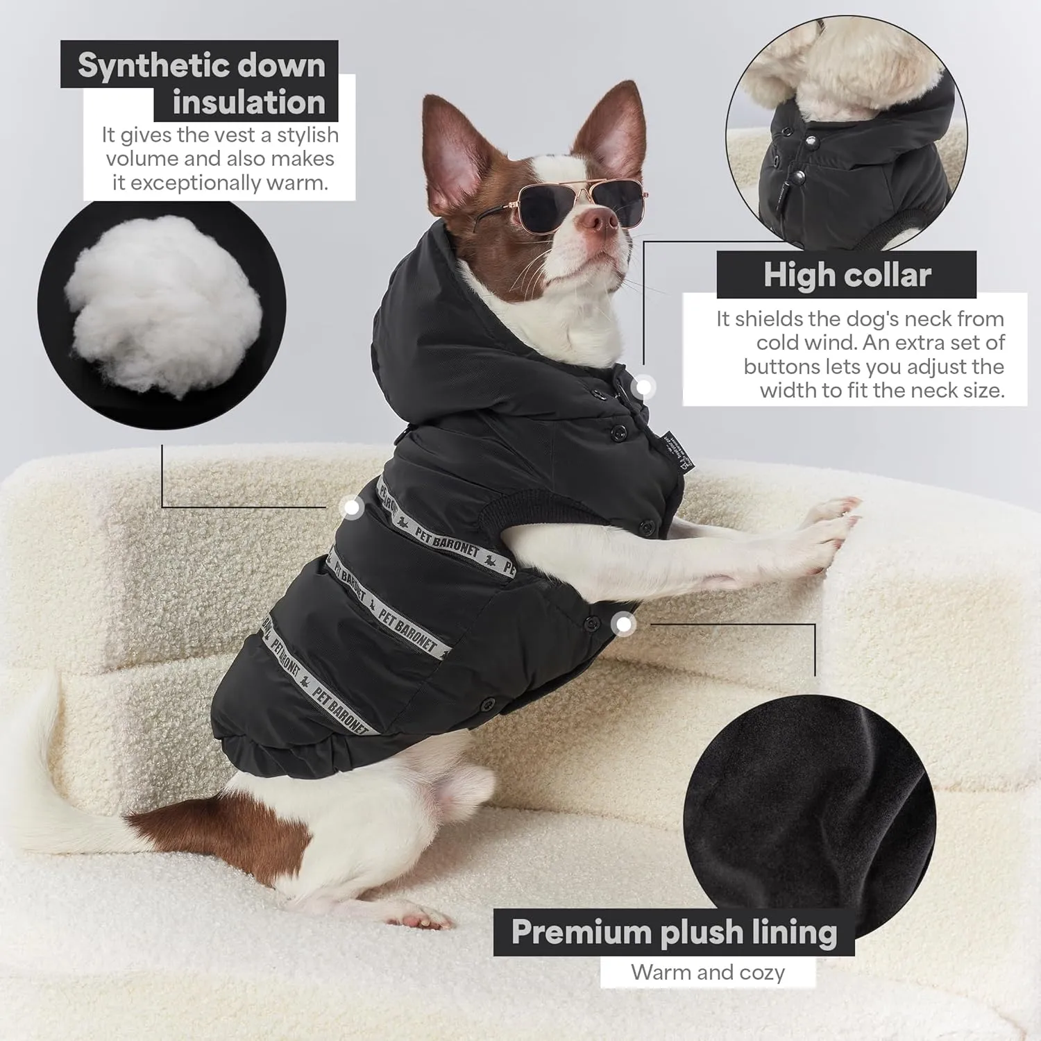 Reflective Warm Dog Coat, Adjustable Jacket With Buckle Turtleneck for Cold Weather, Soft Winter Vest for Small Medium Large Dogs (Large)