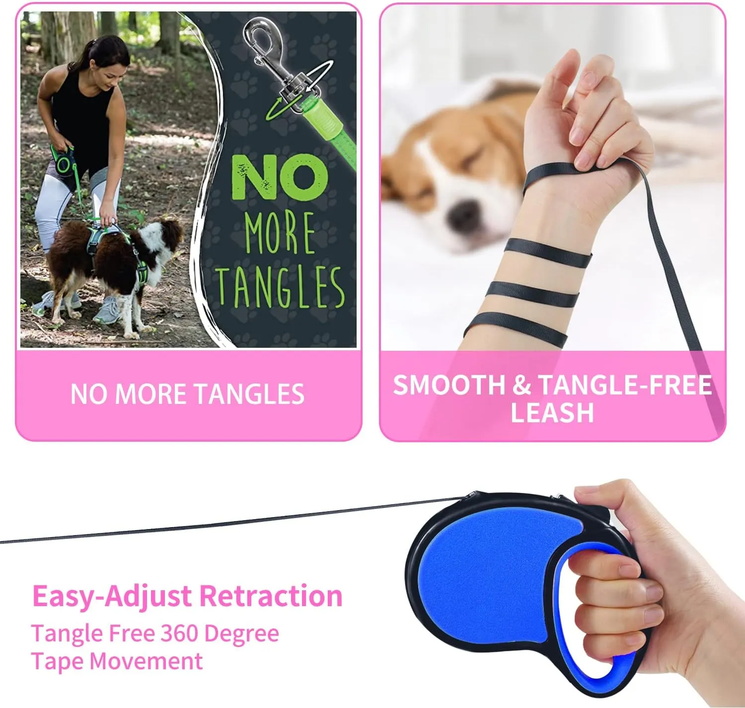 Retractable Dog Leash,[Strong Nylon Tape][One-Handed One Button Lock] for Small Medium Dogs and Cats,16ft Pet Walking Leash with 360Tangle-Free Design,Anti-Slip Handle,Gift Package (Navy Blue)