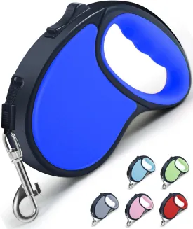 Retractable Dog Leash,[Strong Nylon Tape][One-Handed One Button Lock] for Small Medium Dogs and Cats,16ft Pet Walking Leash with 360Tangle-Free Design,Anti-Slip Handle,Gift Package (Navy Blue)