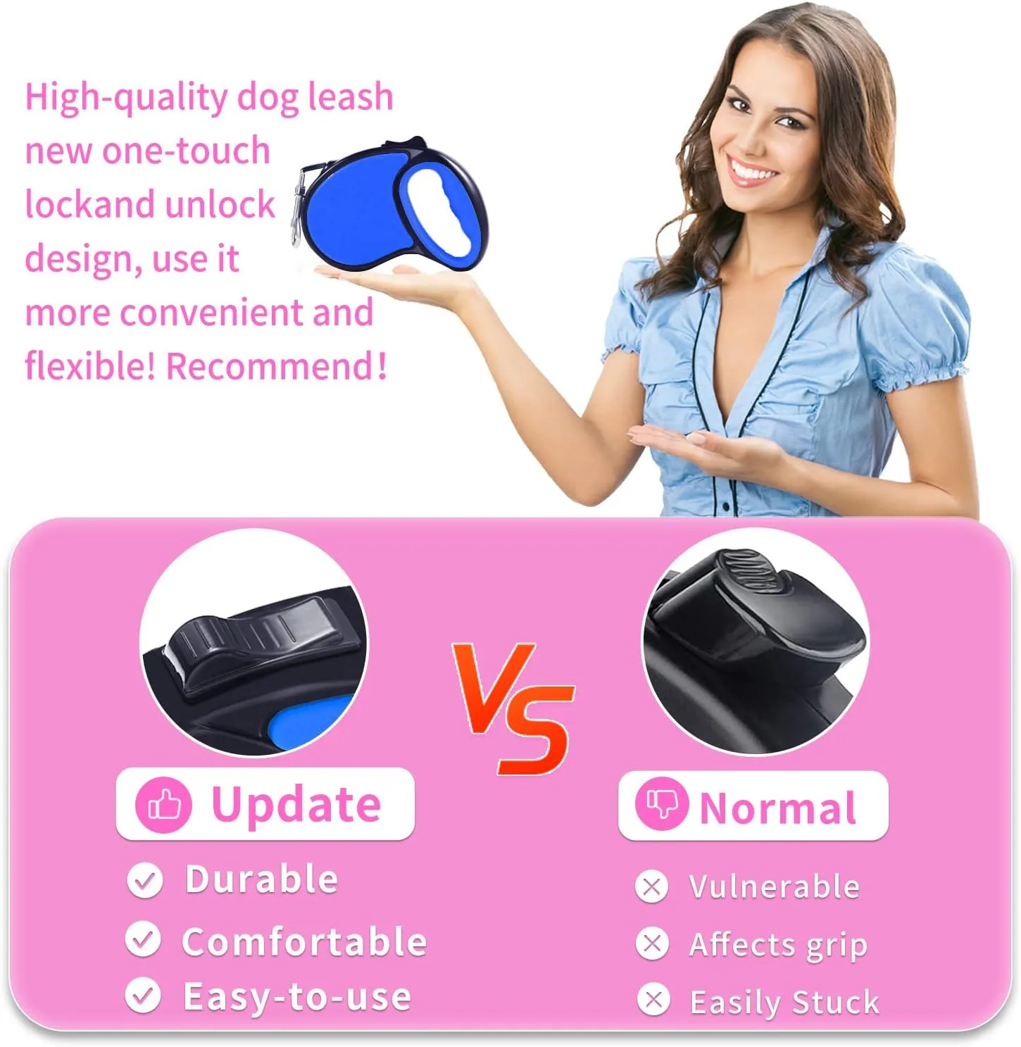 Retractable Dog Leash,[Strong Nylon Tape][One-Handed One Button Lock] for Small Medium Dogs and Cats,16ft Pet Walking Leash with 360Tangle-Free Design,Anti-Slip Handle,Gift Package (Navy Blue)