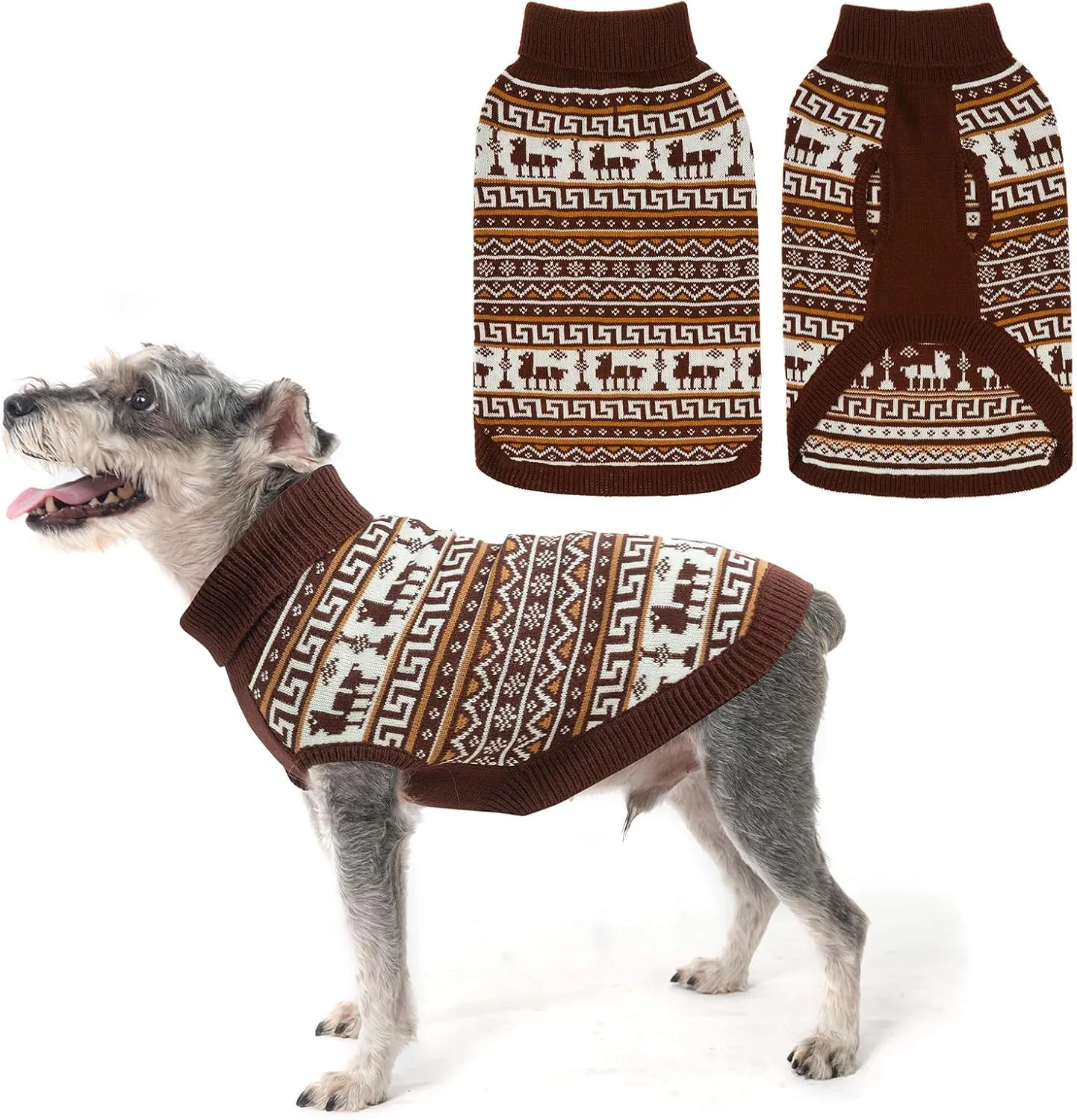 SCENEREAL Girls and Boys Winter Dog Sweater, Turtleneck Pullover - XS Khaki-Reindeer, Christmas Outfit for Dachshund, Yorkie, Chihuahua