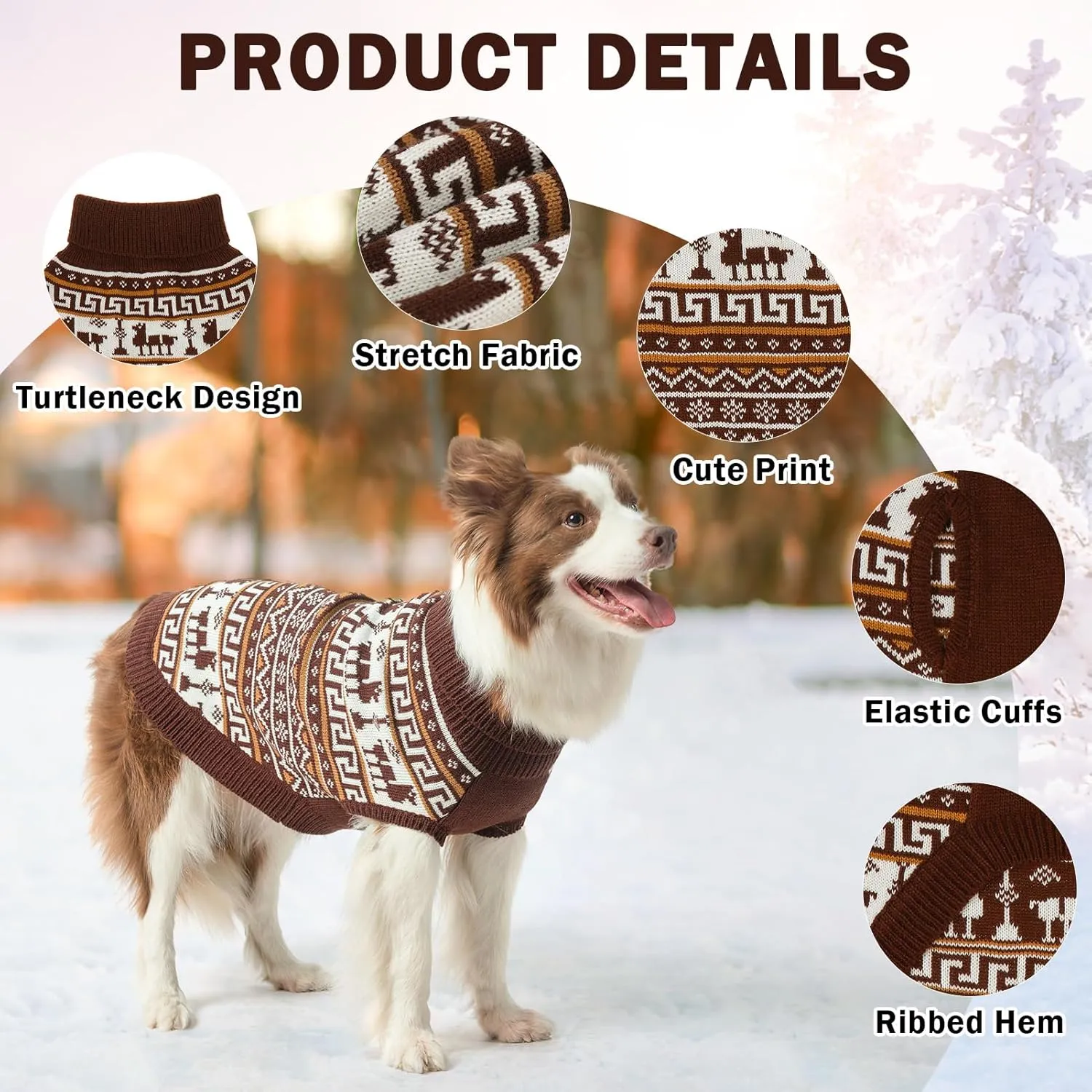SCENEREAL Girls and Boys Winter Dog Sweater, Turtleneck Pullover - XS Khaki-Reindeer, Christmas Outfit for Dachshund, Yorkie, Chihuahua