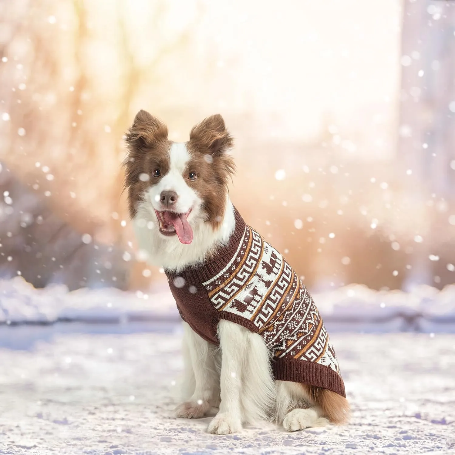 SCENEREAL Girls and Boys Winter Dog Sweater, Turtleneck Pullover - XS Khaki-Reindeer, Christmas Outfit for Dachshund, Yorkie, Chihuahua