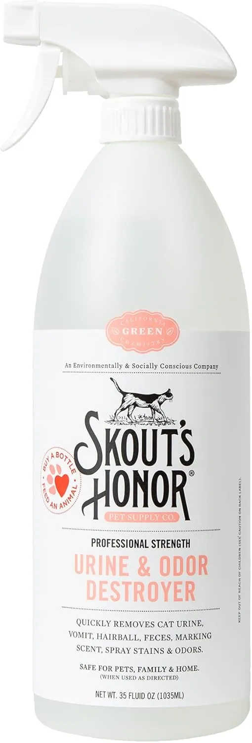 Skout's Honor Cat Urine & Odor Destroyer - Professional Strength, Plant-Powered, Cruelty-Free Urine Eliminator for Carpets and Indoor Living Spaces, 35 oz.