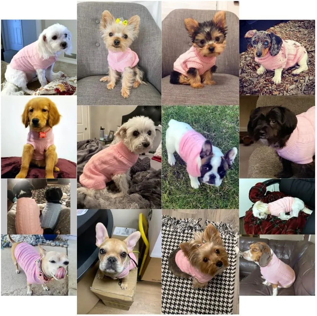 Small Dog Sweaters Knitted Pet Cat Warm Dog Sweatshirt Winter Clothes Kitten Puppy Sweater (Small,Pink)