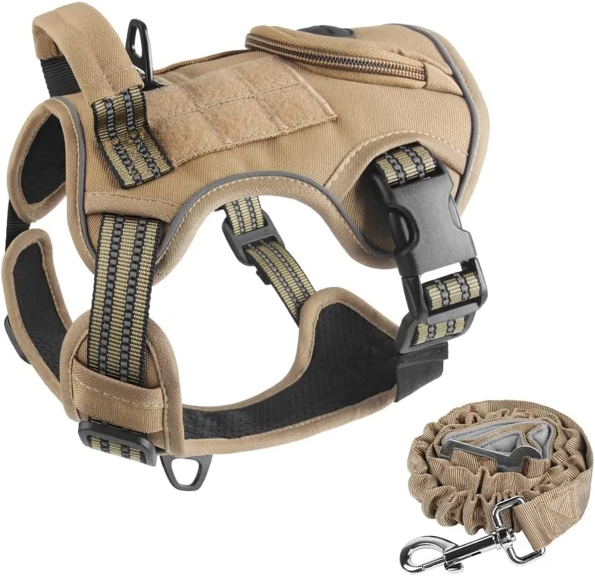 Tactical Dog Harness with Multifunctional Storage Pouch & Heavy-Duty Handle - Waterproof Reflective Vest for Medium/Large Dogs, Includes Leash
