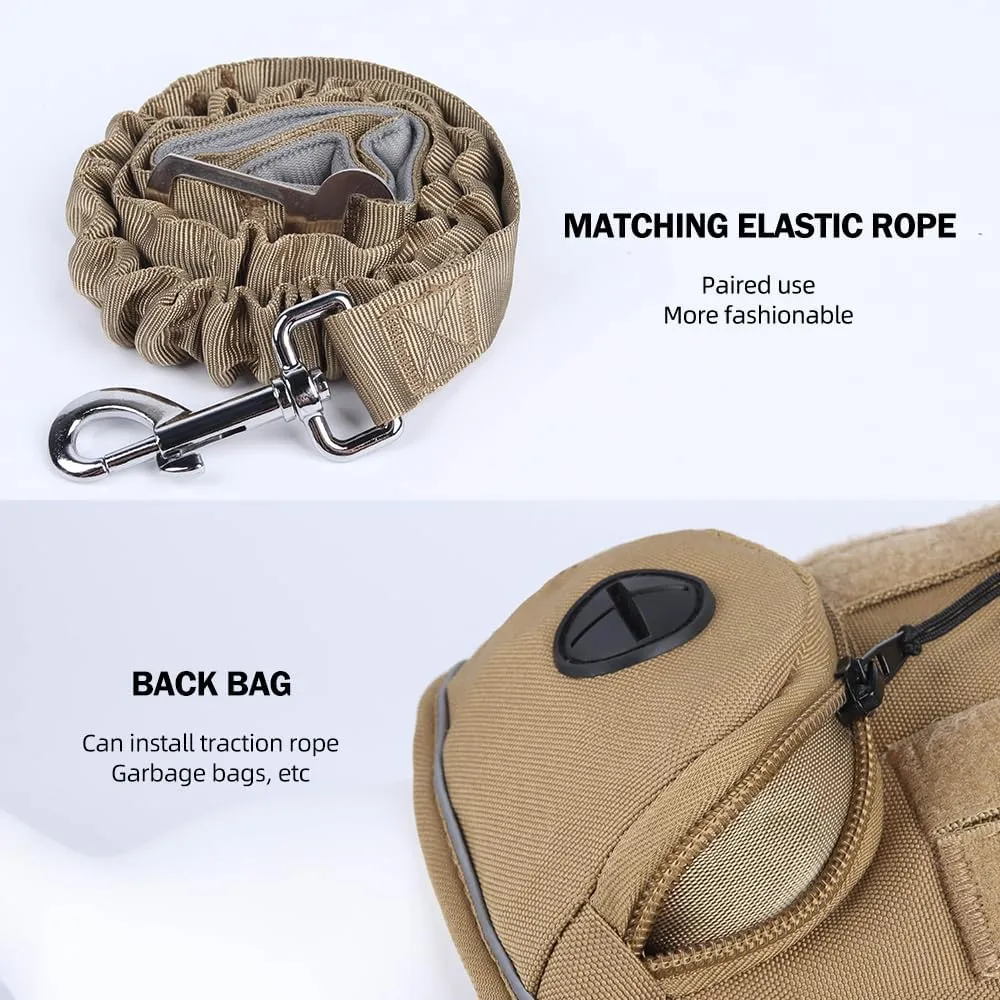 Tactical Dog Harness with Multifunctional Storage Pouch & Heavy-Duty Handle - Waterproof Reflective Vest for Medium/Large Dogs, Includes Leash